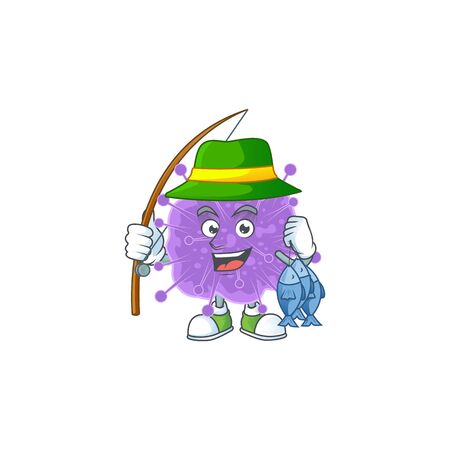 Cartoon character of funny Fishing coronavirus influenza. Vector illustrationのイラスト素材