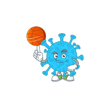 An athletic coronavirus backteria cartoon design style playing basketballのイラスト素材