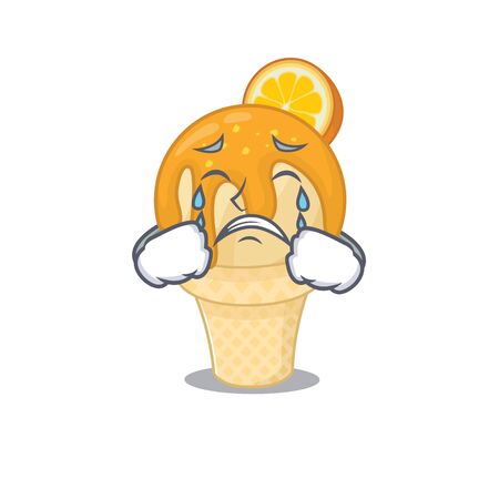 Cartoon character design of orange ice cream with a crying faceのイラスト素材
