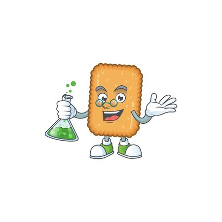 Biscuit genius Professor Cartoon character holding glass tube. Vector illustrationのイラスト素材