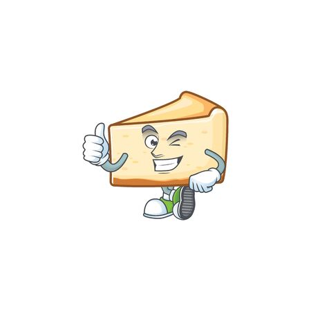 Mascot design style of cheese cake showing Thumbs up finger. Vector illustrationのイラスト素材