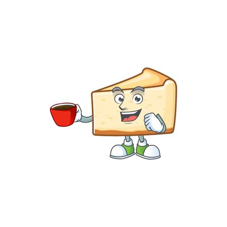 An image cartoon character of cheese cake with a cup of coffee. Vector illustrationのイラスト素材