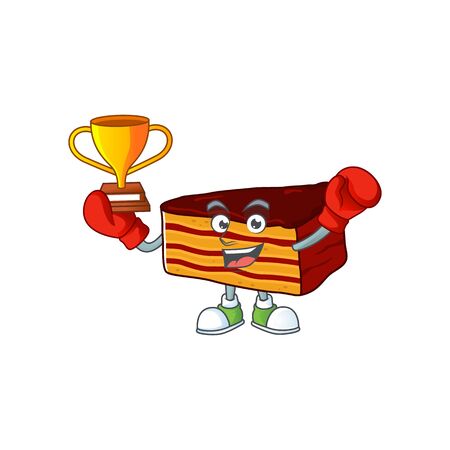Proudly face of boxing winner dobos torte presented in cartoon character design. Vector illustrationのイラスト素材