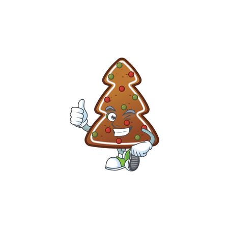 Mascot design style of gingerbread tree showing Thumbs up finger. Vector illustrationのイラスト素材