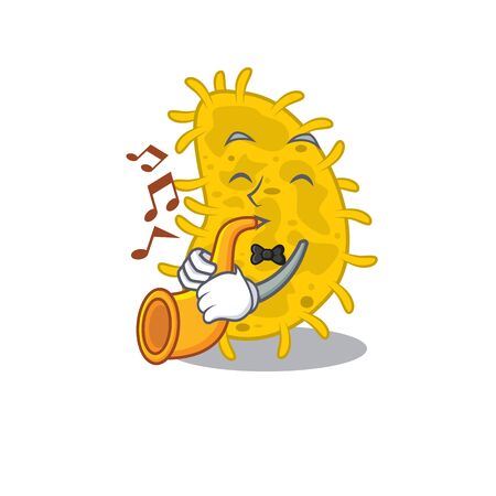 Talented musician of bacteria spirilla cartoon design playing a trumpet. Vector illustrationのイラスト素材