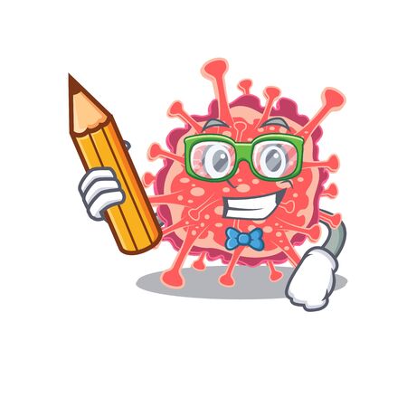 A brainy student polyploviricotina cartoon character with pencil and glasses. Vector illustrationのイラスト素材
