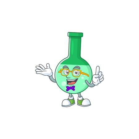 Cartoon character design of Geek green chemical bottle wearing weird glassesのイラスト素材