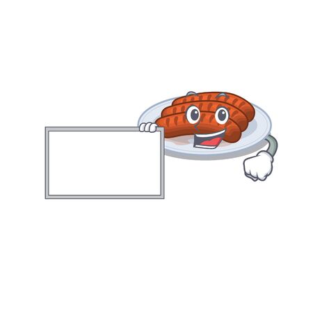 Grilled sausage cartoon character design style with boardのイラスト素材