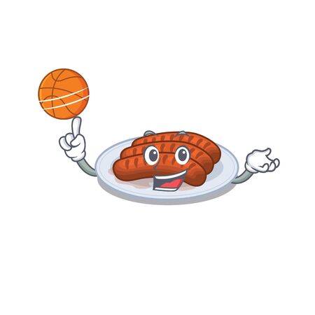 Gorgeous grilled sausage mascot design style with basketballのイラスト素材