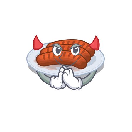 Grilled sausage dressed as devil cartoon character design styleのイラスト素材