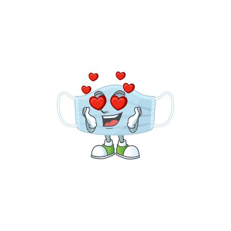 Charming surgery mask cartoon character with a falling in love face. Vector illustrationのイラスト素材