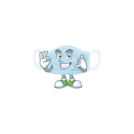 Surgery mask mascot cartoon design make a call gesture. Vector illustrationのイラスト素材
