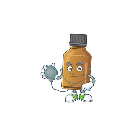 A dedicated Doctor syrup cure bottle Cartoon character with stethoscope. Vector illustrationのイラスト素材