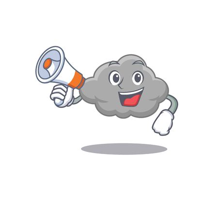 Cartoon character of grey cloud having a megaphone. Vector illustrationのイラスト素材