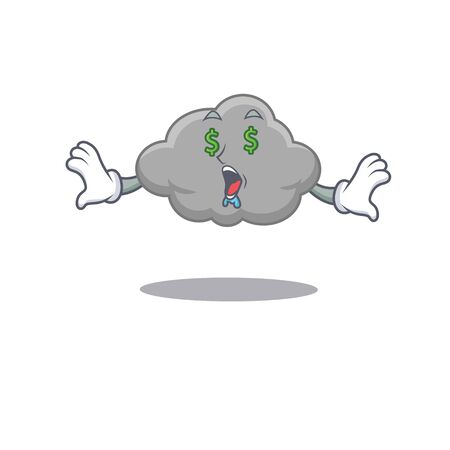Rich cartoon character design of grey cloud with money eyes. Vector illustrationのイラスト素材