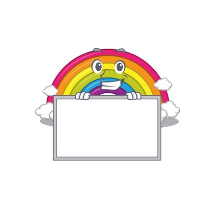 Smiling rainbow cartoon design style has a board. Vector illustrationのイラスト素材