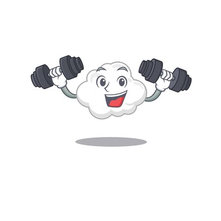 Mascot design of smiling Fitness exercise white cloud lift up barbellsのイラスト素材