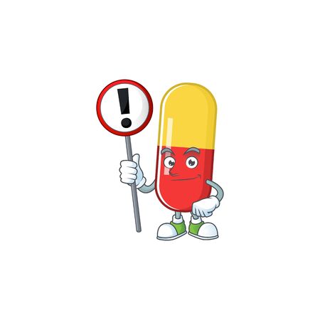 A picture of red yellow capsules cartoon character concept holding a sign. Vector illustrationのイラスト素材