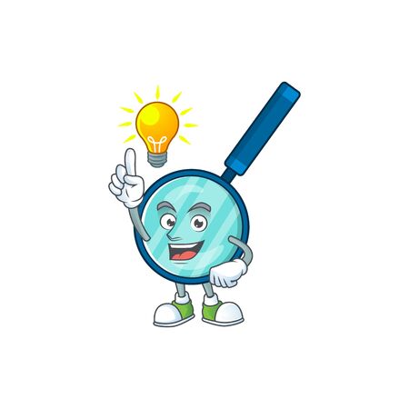 A genius magnifying glass mascot character design have an idea. Vector illustrationのイラスト素材
