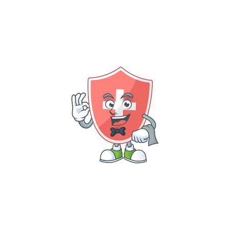 A medical shield waiter cartoon character ready to serve. Vector illustrationのイラスト素材
