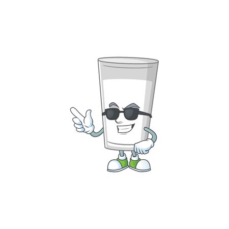 Super cute glass of milk cartoon character wearing black glasses. Vector illustrationのイラスト素材