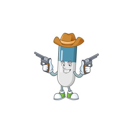 A cowboy cartoon character of vitamin pills holding gunsのイラスト素材