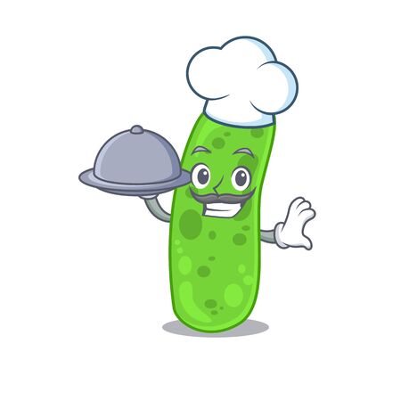 Propioni bacteia chef cartoon character serving food on tray. Vector illustrationのイラスト素材