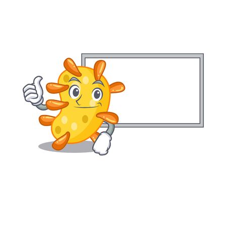 Humorous vibrio cartoon design Thumbs up bring a white board. illustrationのイラスト素材