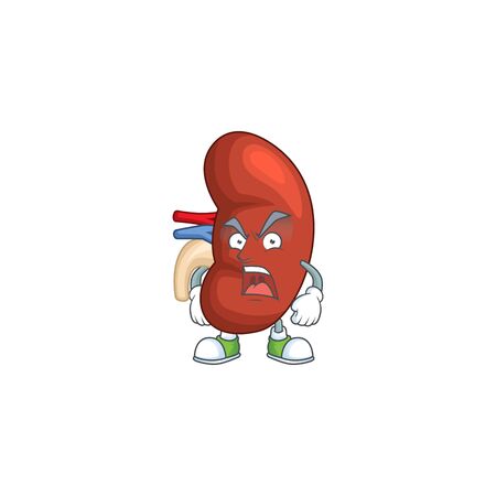 Right human kidney cartoon character design with mad face. Vector illustrationのイラスト素材