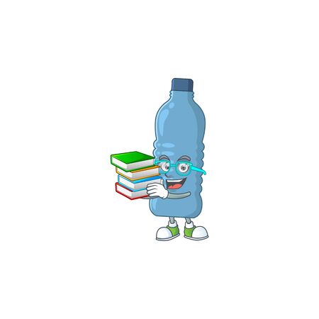 A mascot design of mineral bottle student character with book. Vector illustrationのイラスト素材