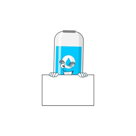 Sneaky wall hand sanitizer cartoon character style hiding behind a board. Vector illustrationのイラスト素材