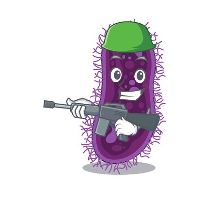 A cartoon picture of lactobacillus rhamnosus bacteria in Army style with machine gunのイラスト素材