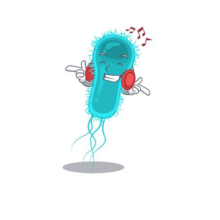 Escherichia coli bacteria Cartoon design concept listening musicのイラスト素材