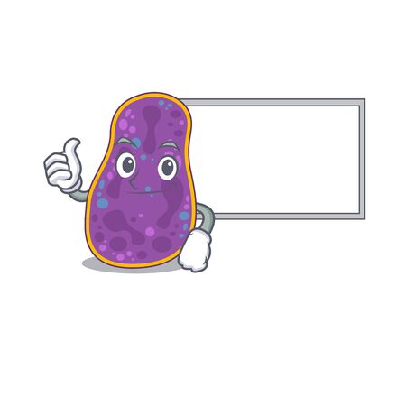 Humorous shigella sp. bacteria cartoon design Thumbs up bring a white board. Vector illustrationのイラスト素材