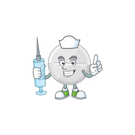 Friendly Nurse white pills mascot design style using syringe. Vector illustrationのイラスト素材