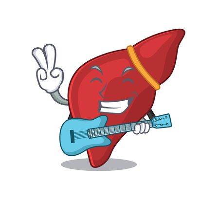 Talented musician of healthy human liver cartoon design playing a guitarのイラスト素材