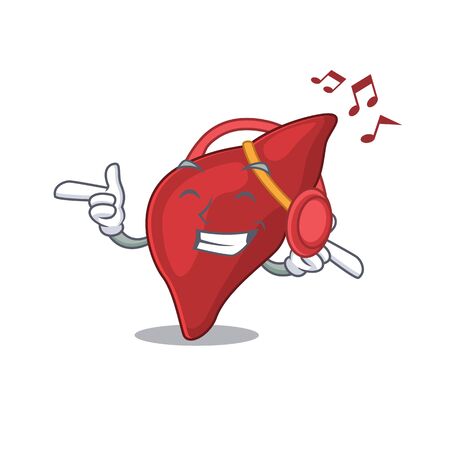 Healthy human liver Cartoon design concept listening musicのイラスト素材