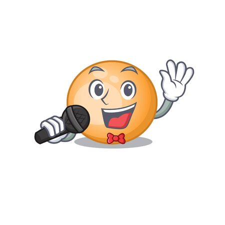Talented singer of staphylocuccus aureus cartoon character holding a microphoneのイラスト素材