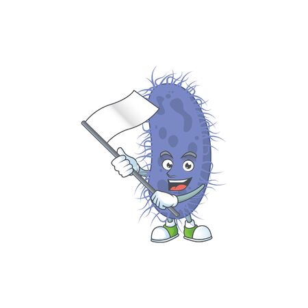 Cute cartoon character of salmonella typhi holding white flagのイラスト素材