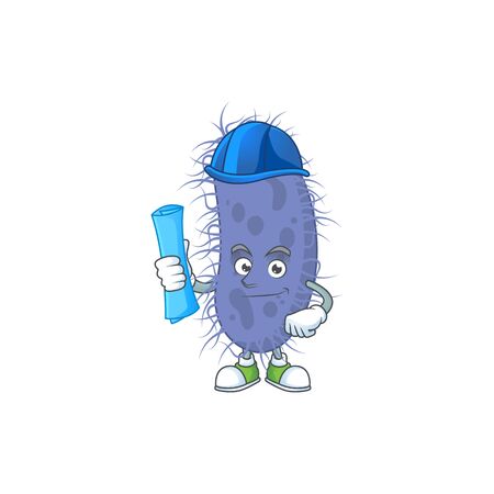Talented Architect salmonella typhi cartoon design style having blue prints. Vector illustrationのイラスト素材