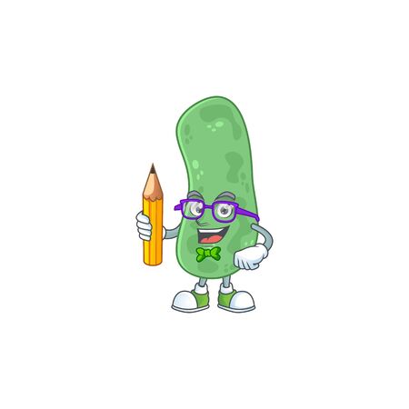 Enterobacteriaceae student cartoon character studying with pencil. Vector illustrationのイラスト素材
