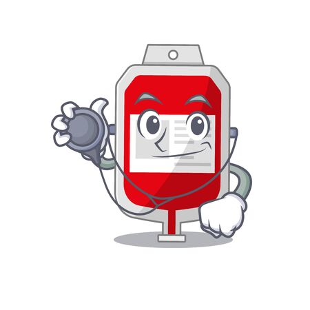 Smiley doctor cartoon character of blood plastic bag with toolsのイラスト素材