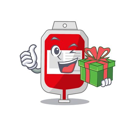 joyful blood plastic bag cartoon character with a big gift boxのイラスト素材