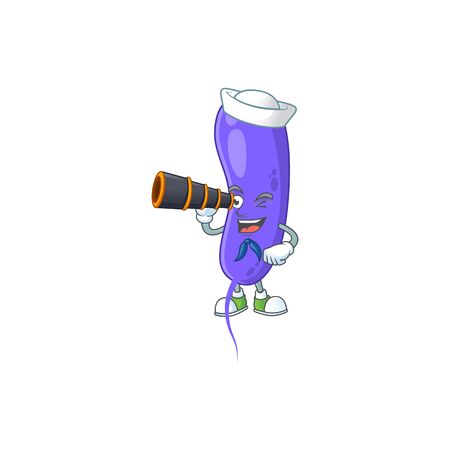 cartoon picture of cholerae in Sailor character using a binocular. Vector illustrationのイラスト素材