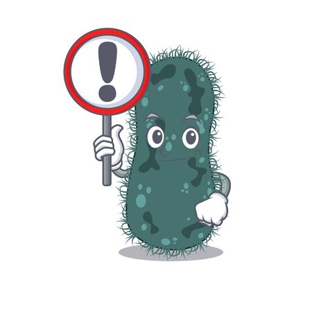 A cartoon icon of thermotogae with a exclamation sign boardのイラスト素材