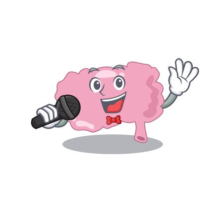 cartoon character of brain sing a song with a microphone. Vector illustrationのイラスト素材