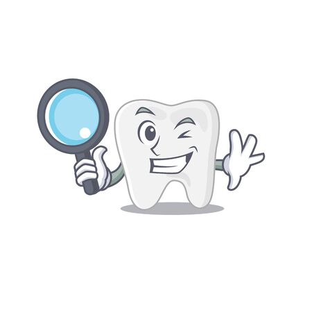 cartoon picture of tooth Detective using tools. Vector illustrationのイラスト素材