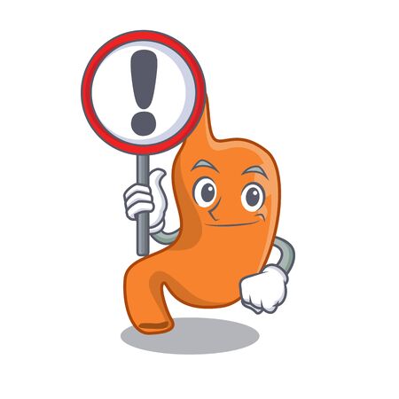 A cartoon icon of stomach with a exclamation sign boardのイラスト素材