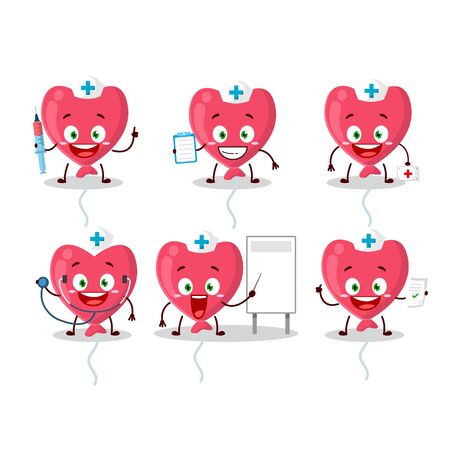 Doctor profession emoticon with red love baloon cartoon characterのイラスト素材