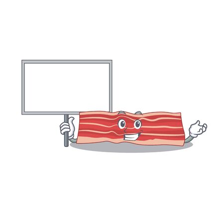 Cartoon picture of bacon mascot design style carries a boardのイラスト素材